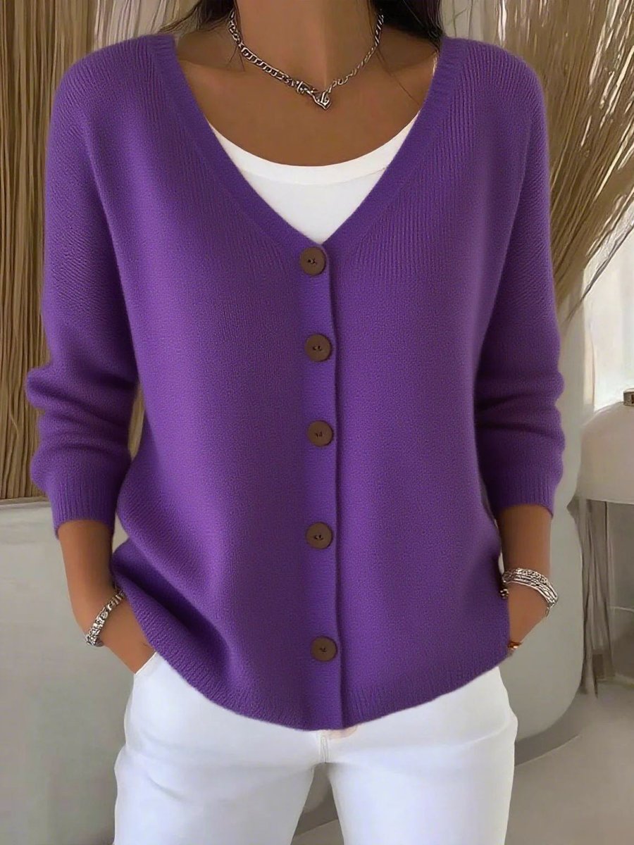 Priscilla white V-neck button-front cardigan, front view