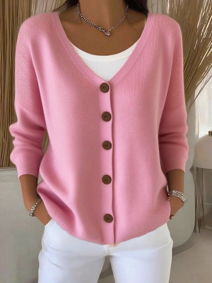 Priscilla white V-neck button-front cardigan, front view