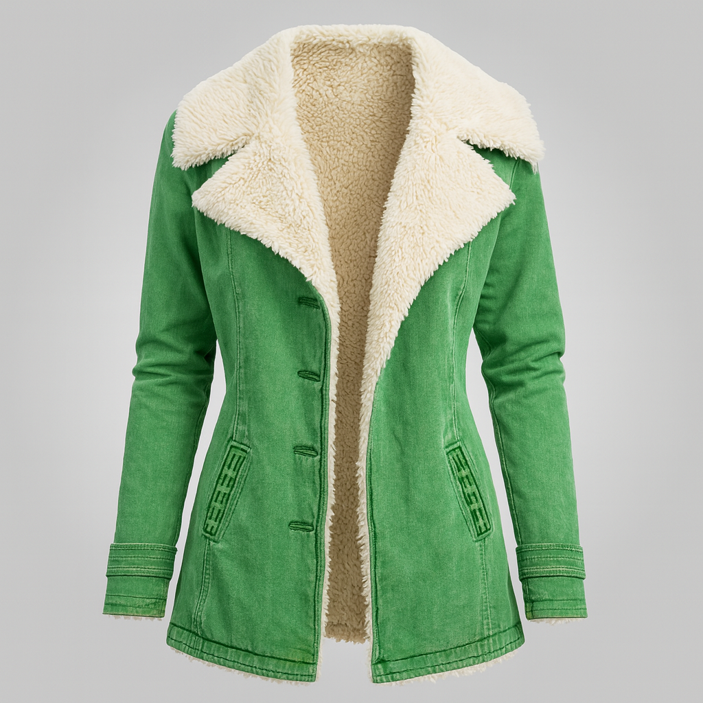 Rosalie green sherpa collar jacket, product flat lay