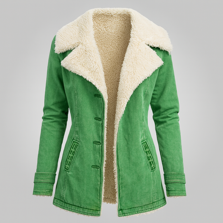 Rosalie green sherpa collar jacket, product flat lay