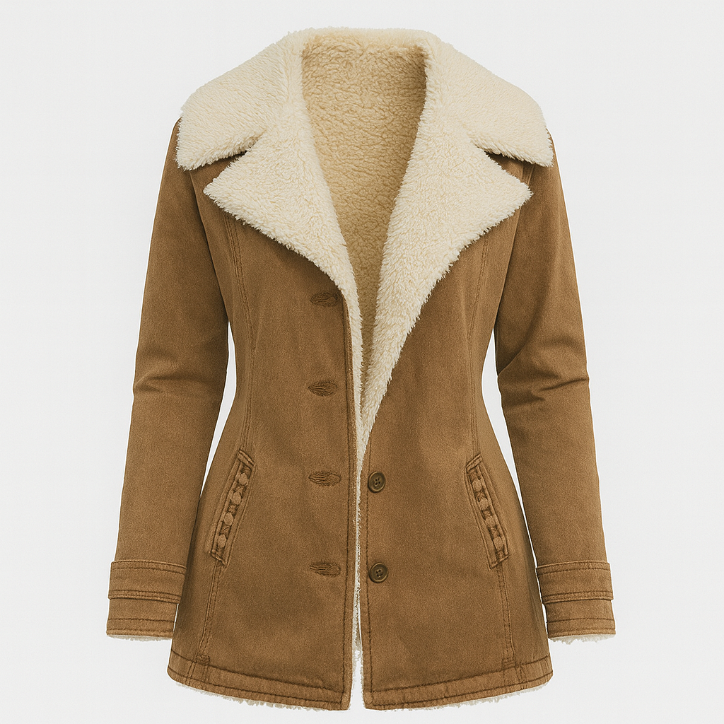 Rosalie brown sherpa collar jacket, product flat lay