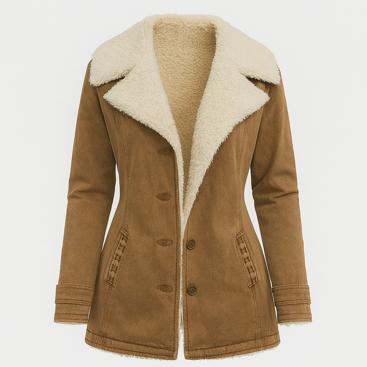 Rosalie brown sherpa collar jacket, product flat lay