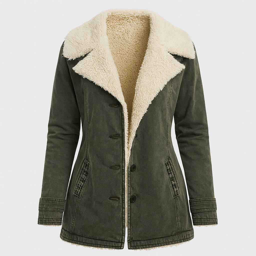 Rosalie dark green sherpa collar jacket, product flat lay