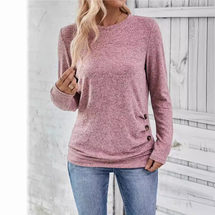 Rosalind pink heathered long sleeve tunic top, close-up front view