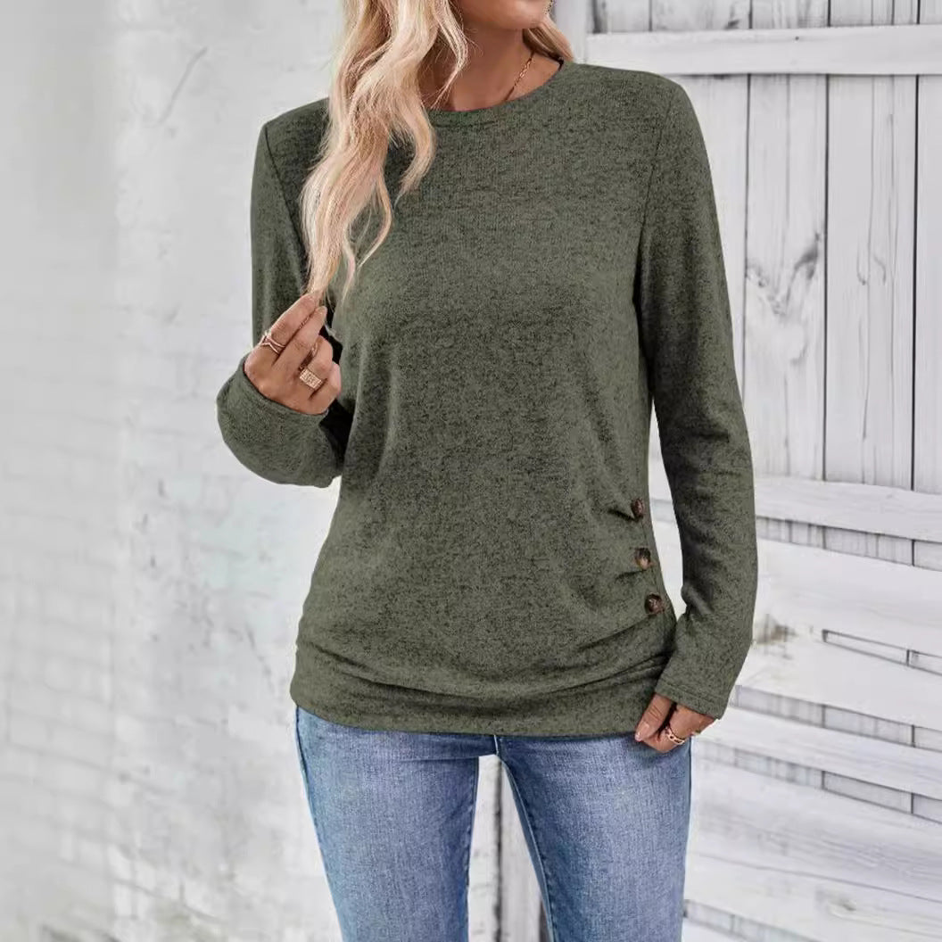Rosalind olive green heathered long sleeve tunic top, front view