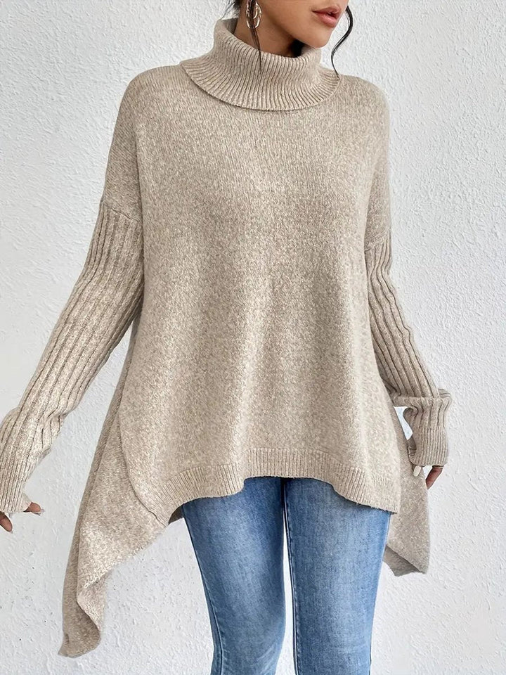Rosalind oversized ribbed turtleneck sweater in pine green, front view