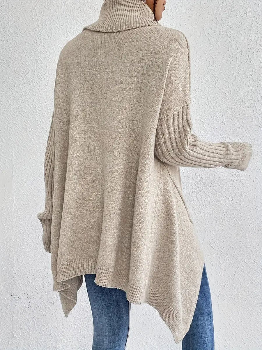 Rosalind oversized ribbed turtleneck sweater in pine green, front view