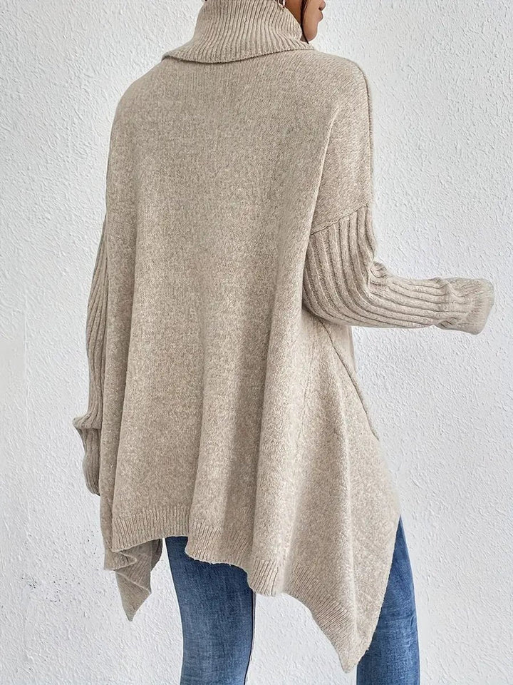Rosalind oversized ribbed turtleneck sweater in pine green, front view