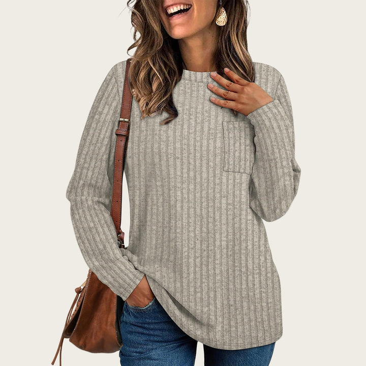 Rosalind ribbed long sleeve tunic in blue, full front view