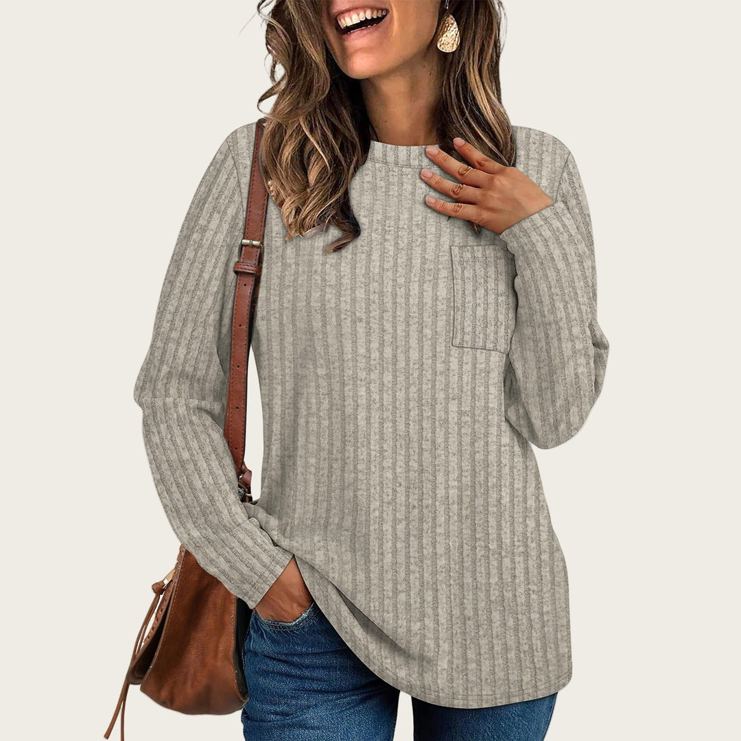 Rosalind ribbed long sleeve tunic in olive green, front view