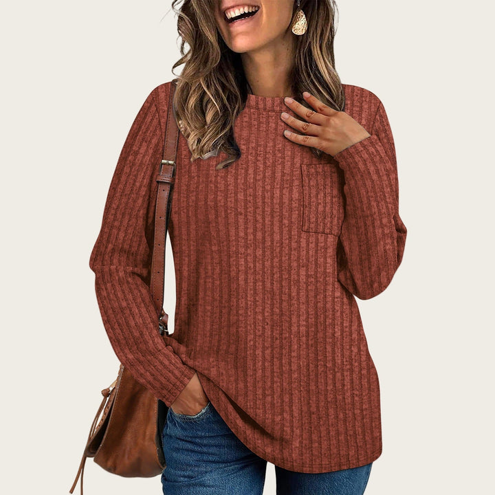 Rosalind ribbed long sleeve tunic in olive green, front view