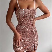 Rosalind | Women's Sequin Spaghetti Strap Slit Mini Dress