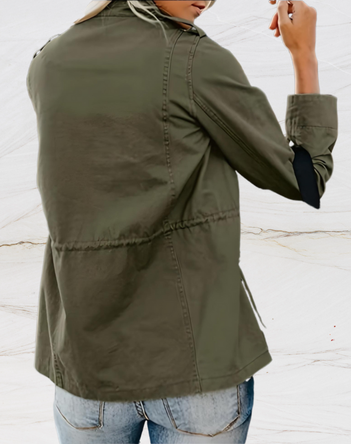 Rosalind structured utility jacket in green, back view