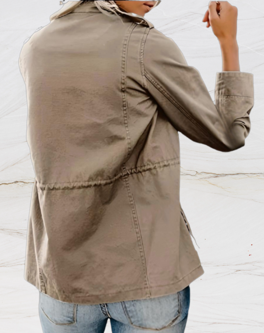 Rosalind structured utility jacket in beige, back view