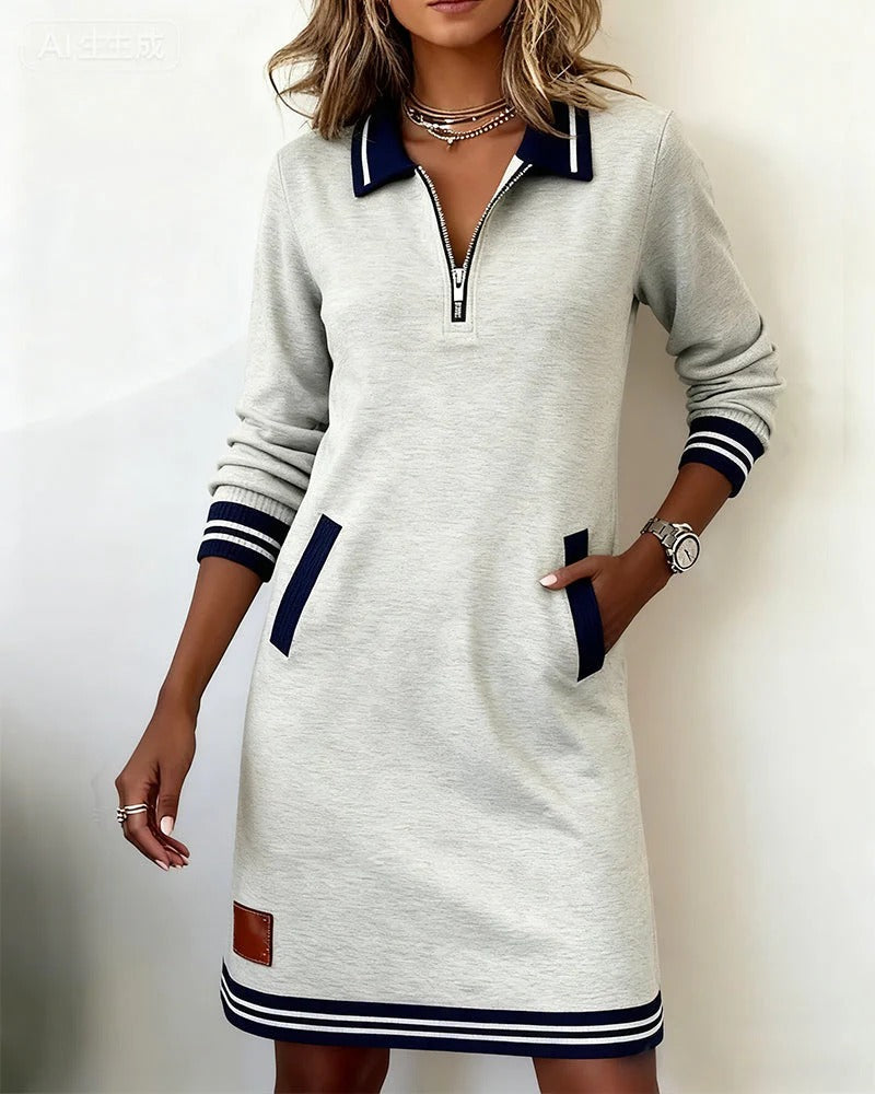 Rosalind ivory zip collar long sleeve midi dress, styled view