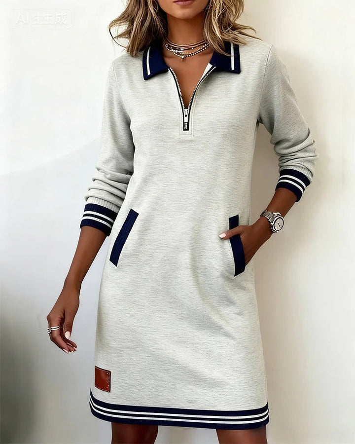 Rosalind ivory zip collar long sleeve midi dress, styled view