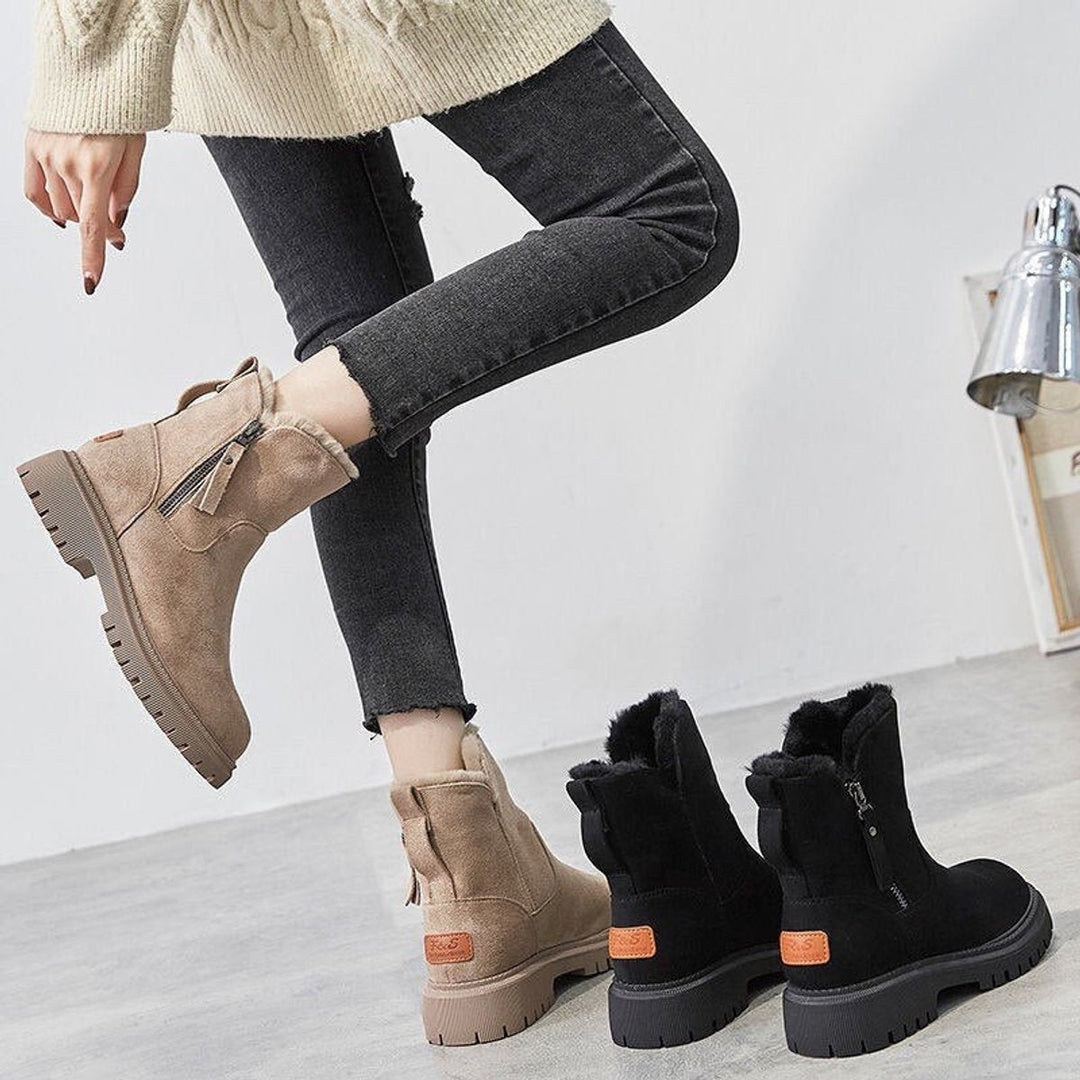 Rosalyn ankle boots shown in two colors, worn while walking