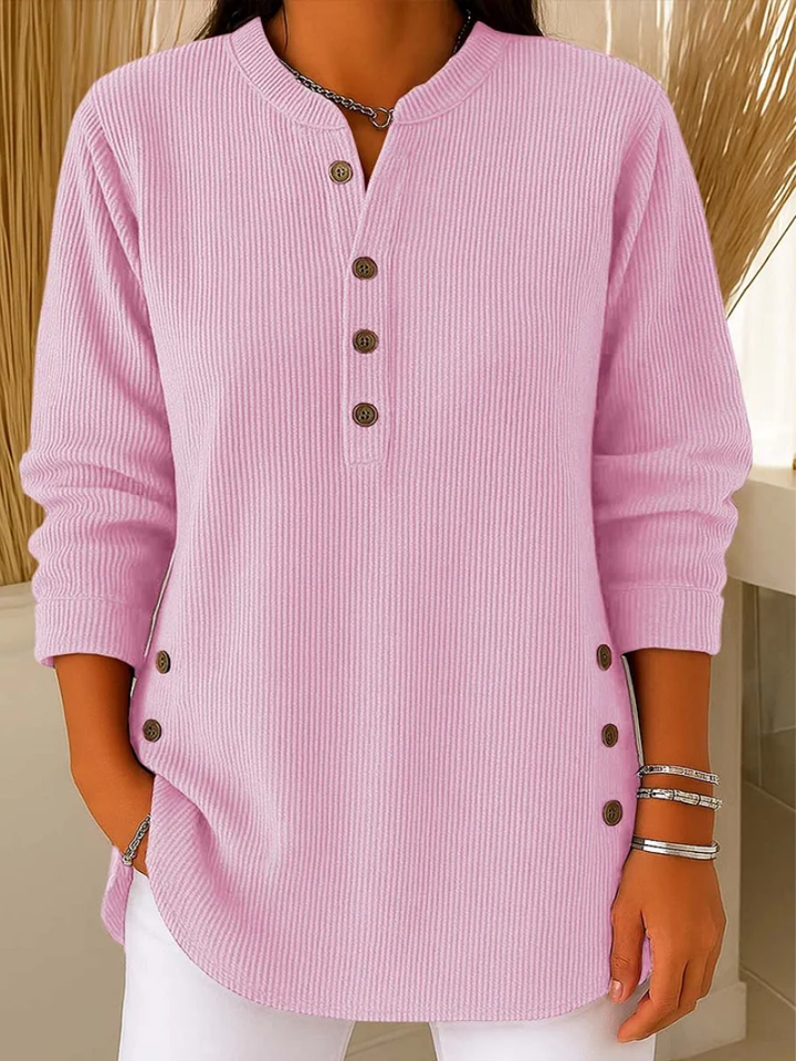 Sabine ribbed button front tunic in pink, front view