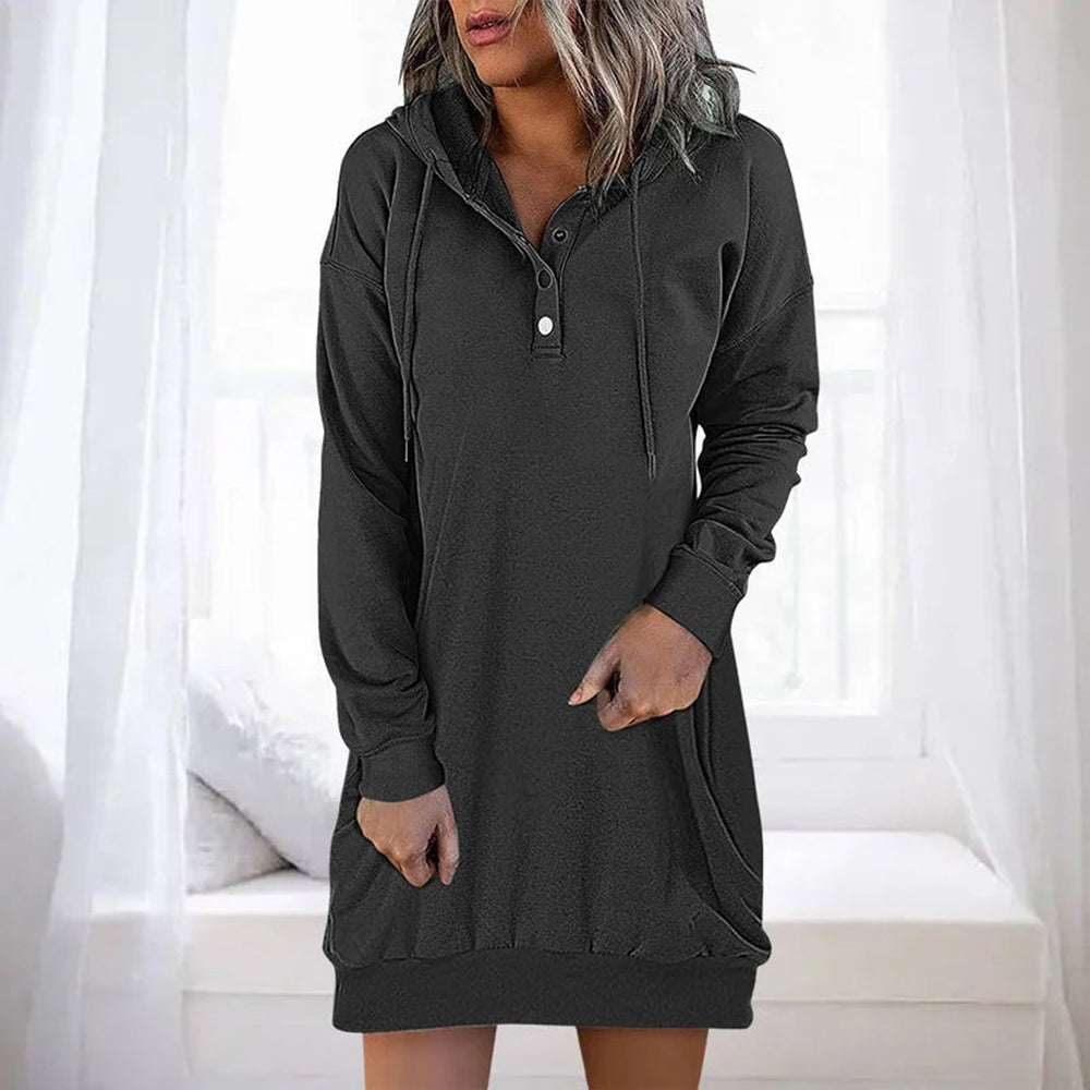 Sabine hooded sweater winter dress in black, front view