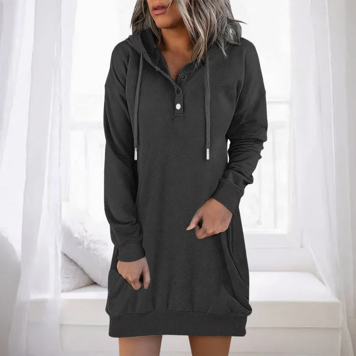 Sabine hooded sweater winter dress in black, front view