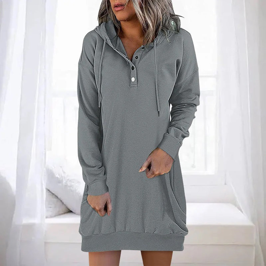 Sabine hooded sweater winter dress in gray, front view