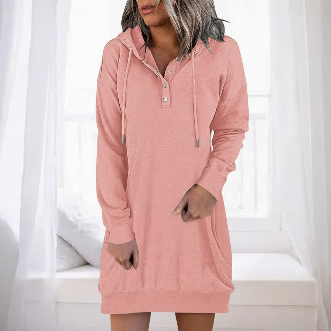 Sabine hooded sweater winter dress in pink, front view