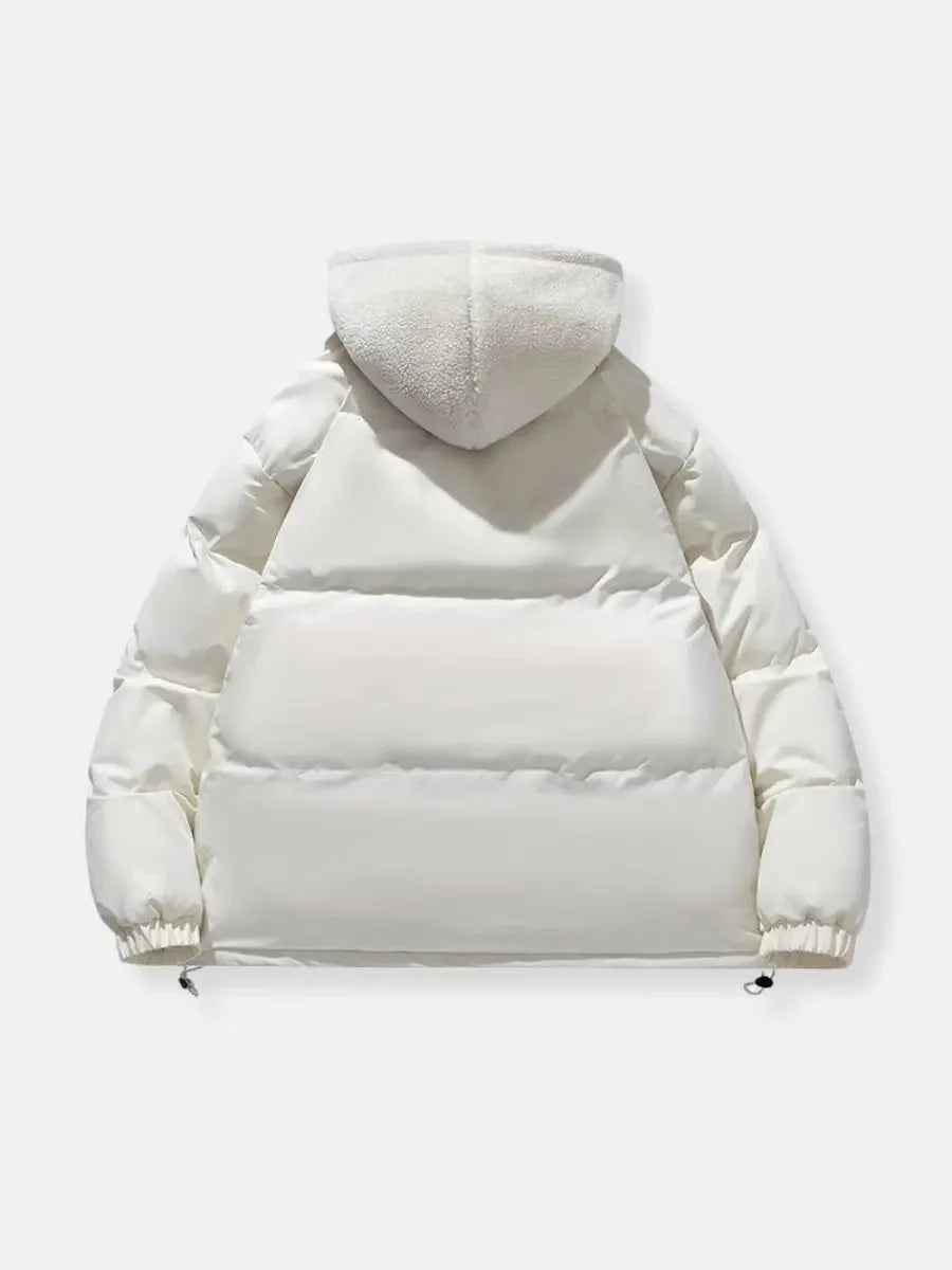 Sabine hooded puffer jacket in white, back view