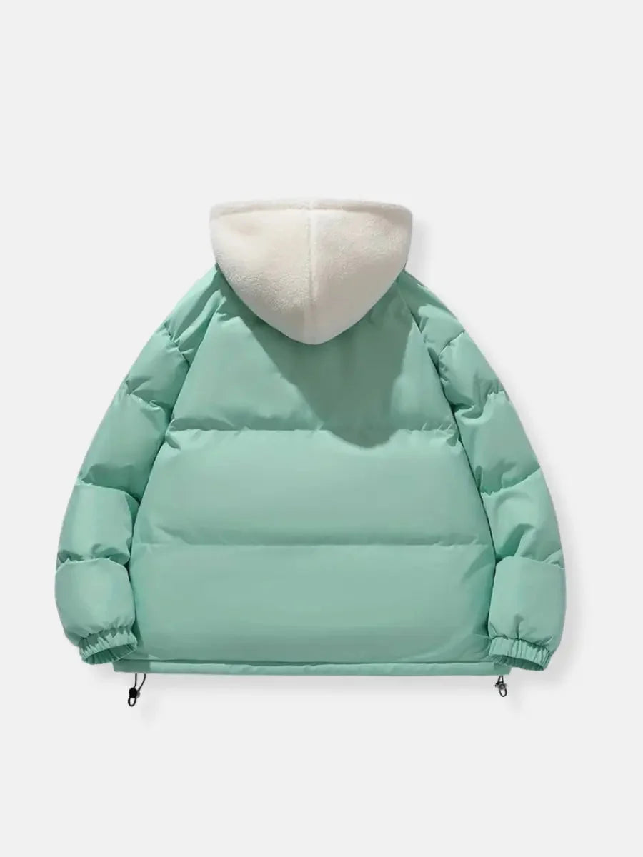 Sabine hooded puffer jacket in mint green, back view