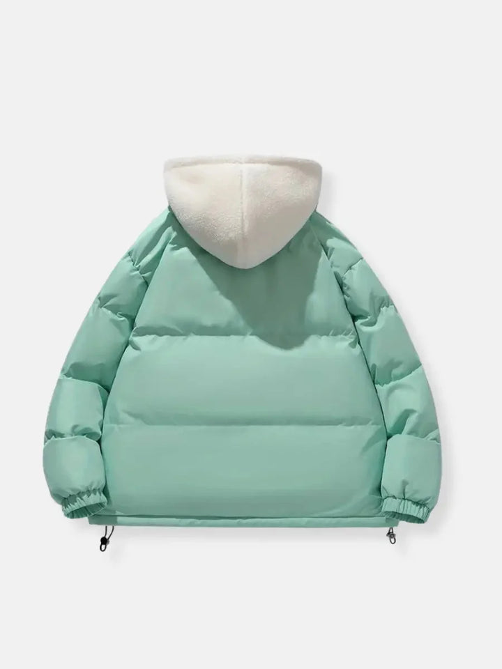 Sabine hooded puffer jacket in mint green, back view
