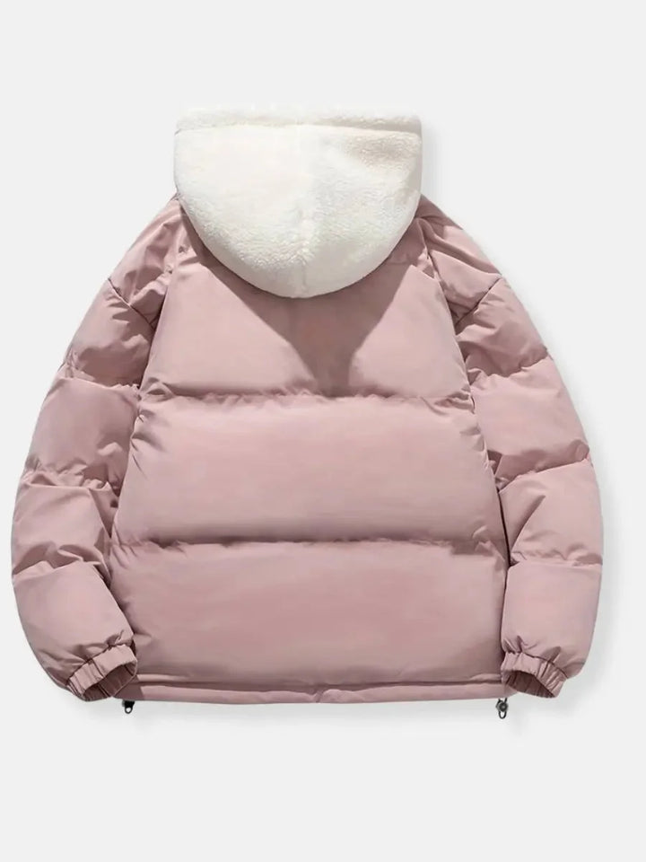 Sabine hooded puffer jacket in pink, back view