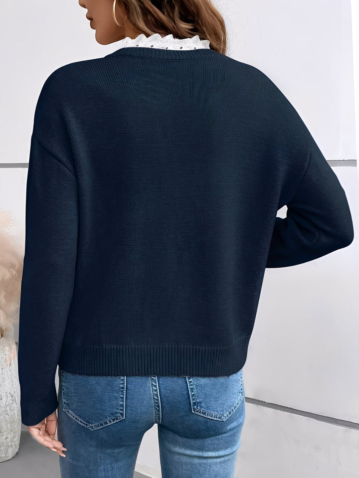 Seraphine lace collar knit sweater, back view