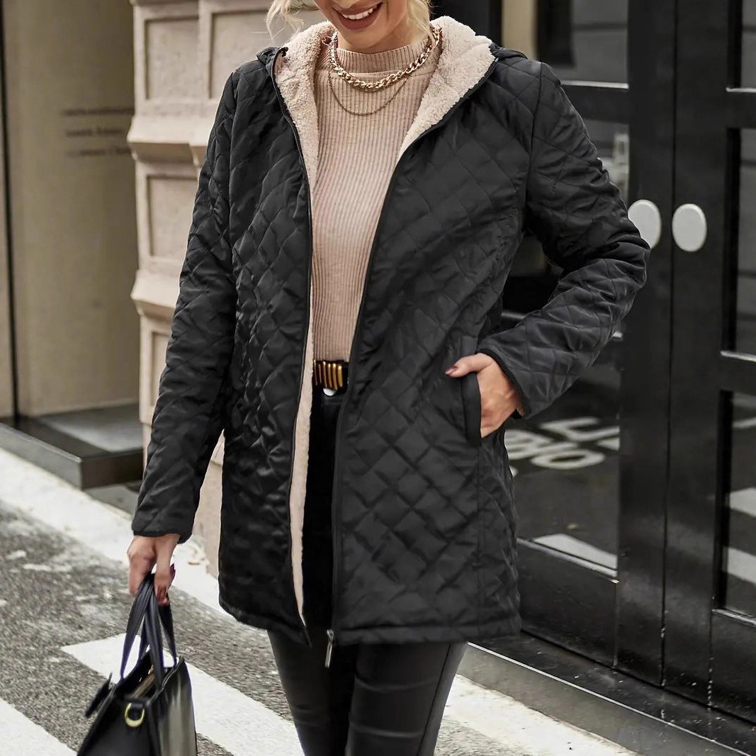 Simone quilted puffer jacket, smiling front view