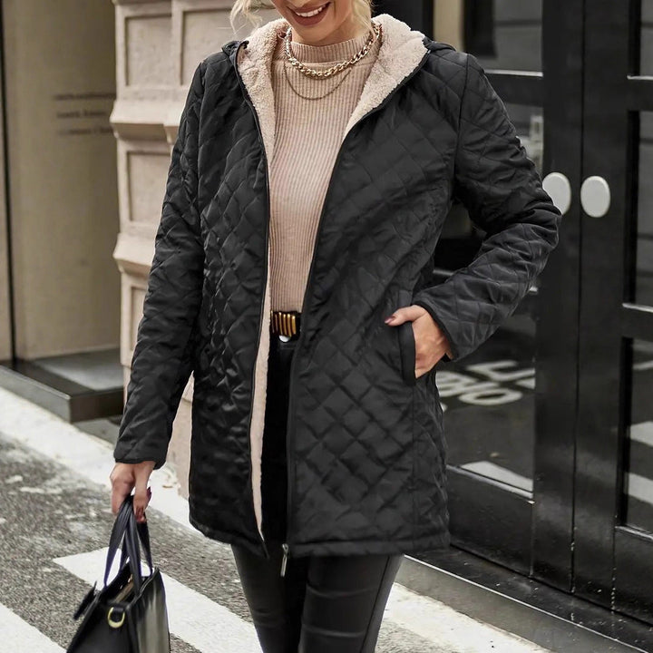 Simone quilted puffer jacket, smiling front view