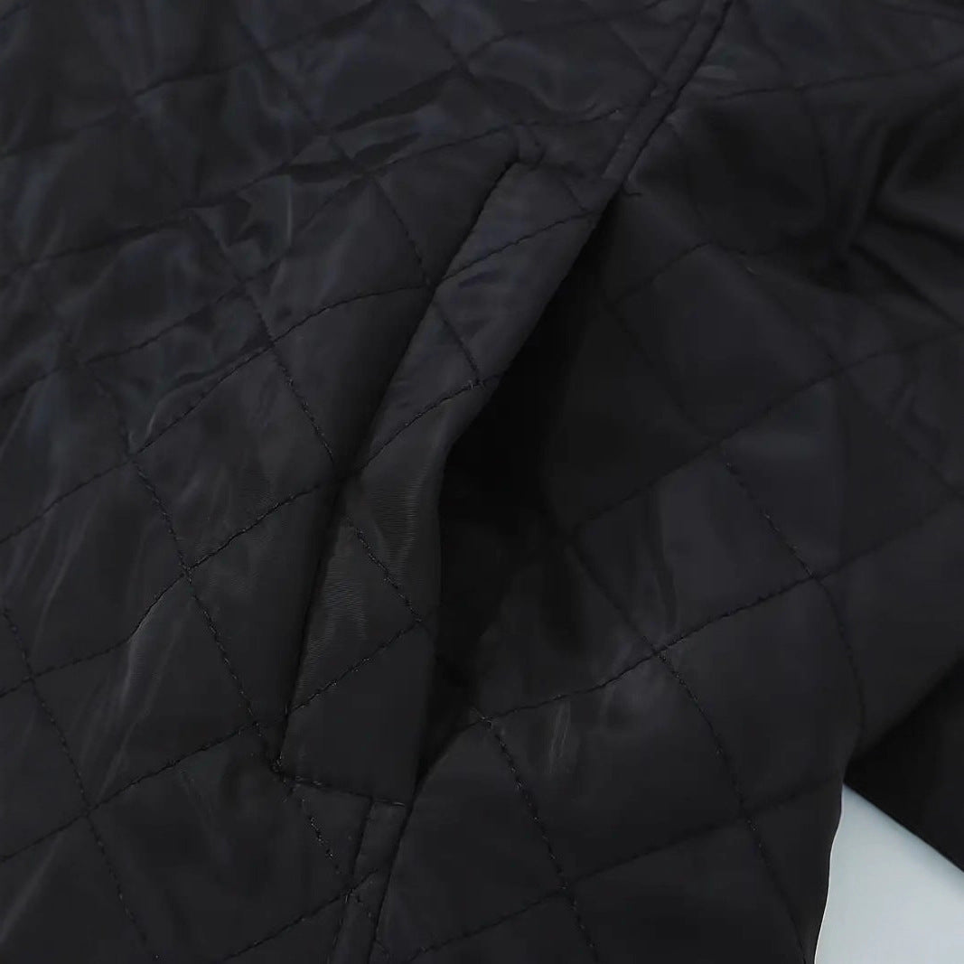 Simone quilted puffer jacket, walking street style with coffee