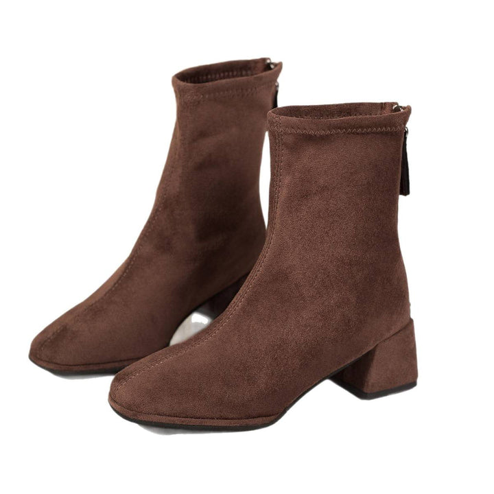 Simone brown suede ankle boots, close-up front view