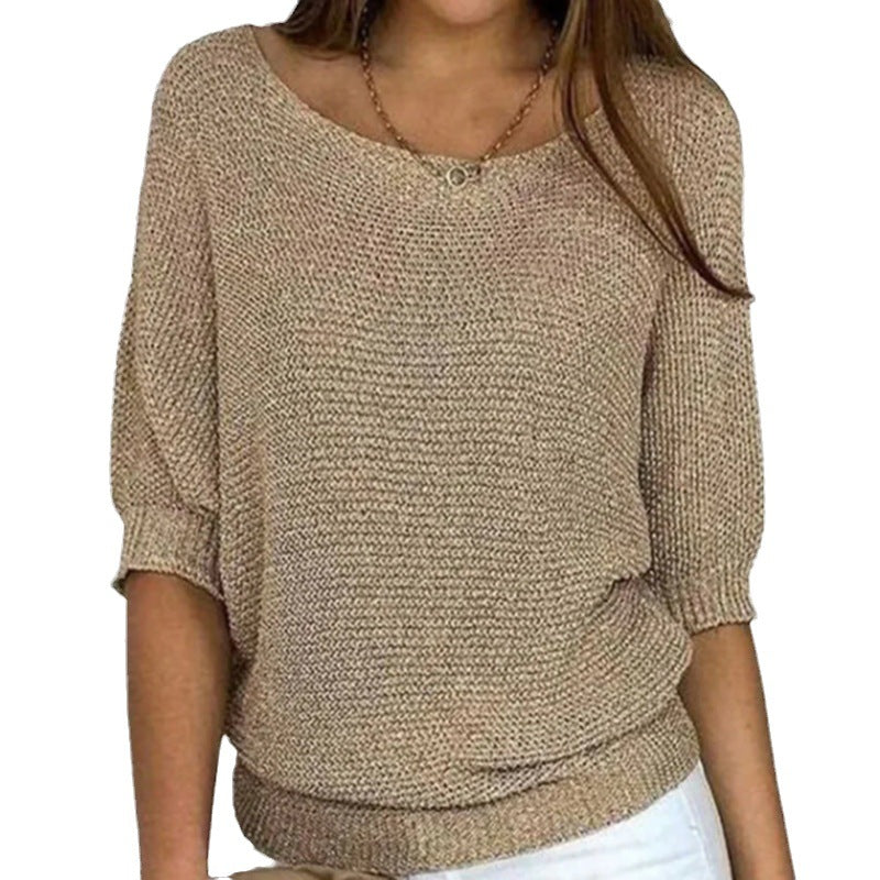 Sylvie boat neck batwing sleeve sweater in beige, front view