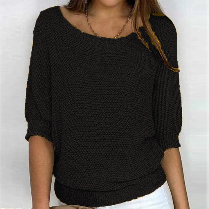 Sylvie boat neck batwing sleeve sweater in black, front view