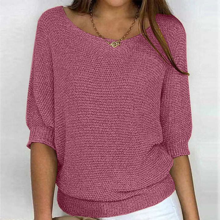 Sylvie boat neck batwing sleeve sweater in pink, front view