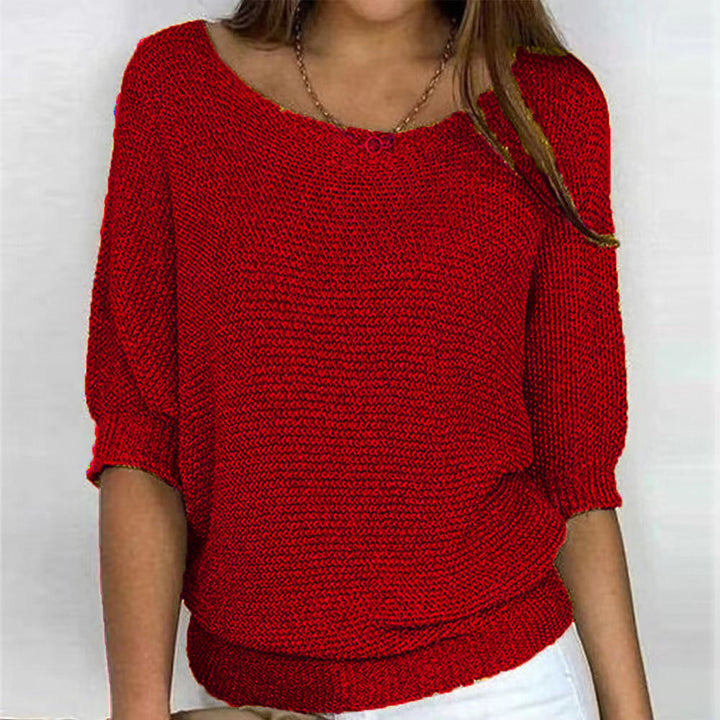 Sylvie boat neck batwing sleeve sweater in red, front view