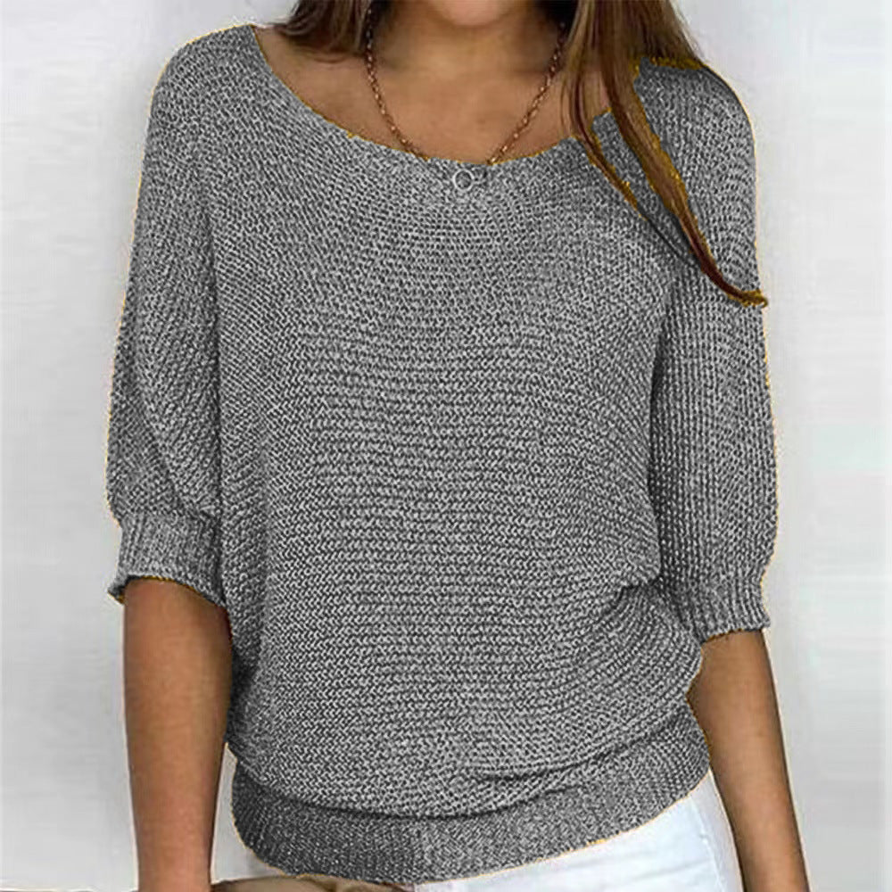 Sylvie boat neck batwing sleeve sweater in gray, front view