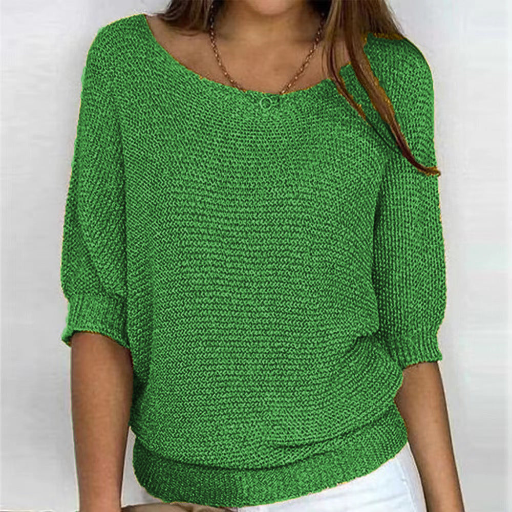 Sylvie boat neck batwing sleeve sweater in green, front view