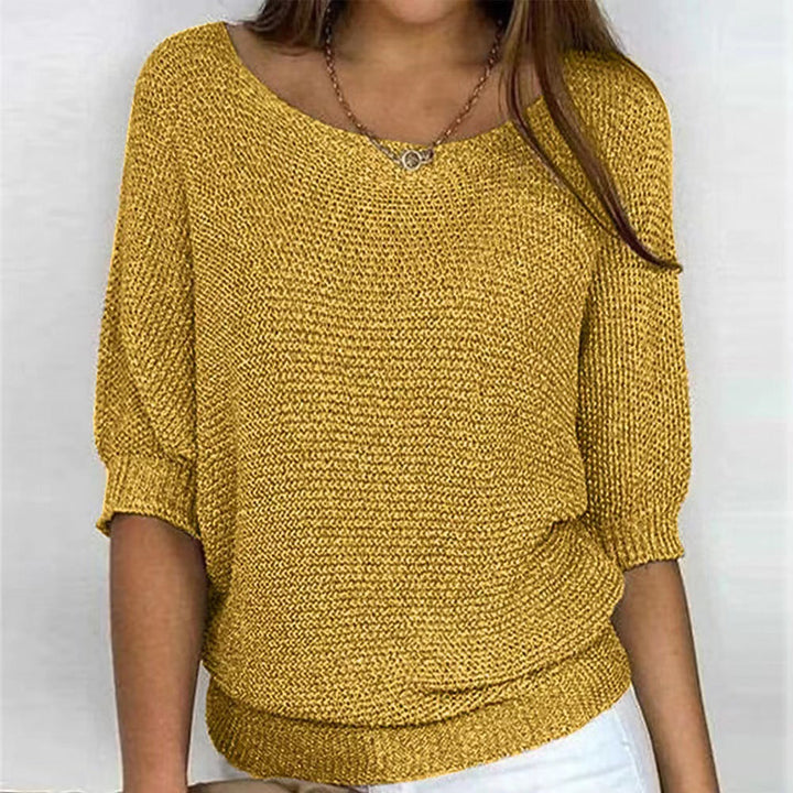 Sylvie boat neck batwing sleeve sweater in yellow, front view
