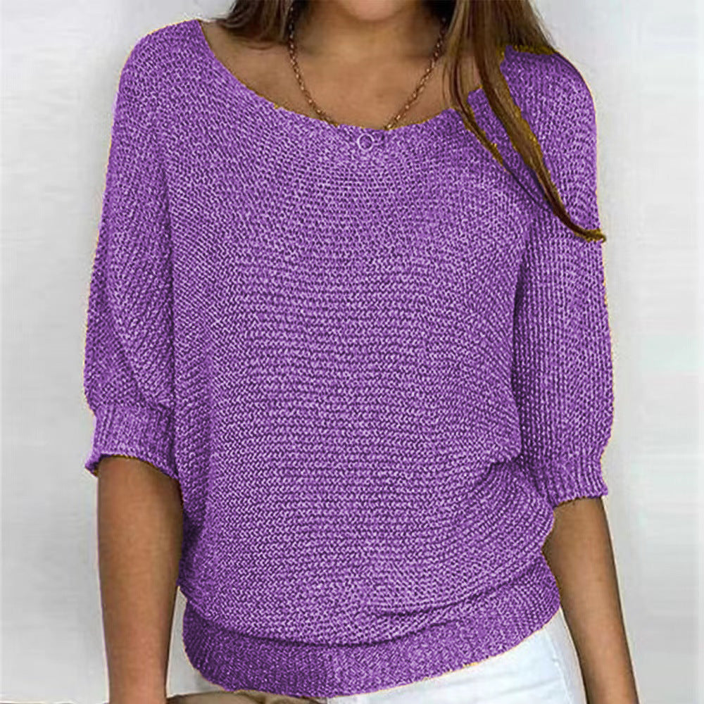 Sylvie boat neck batwing sleeve sweater in purple, front view