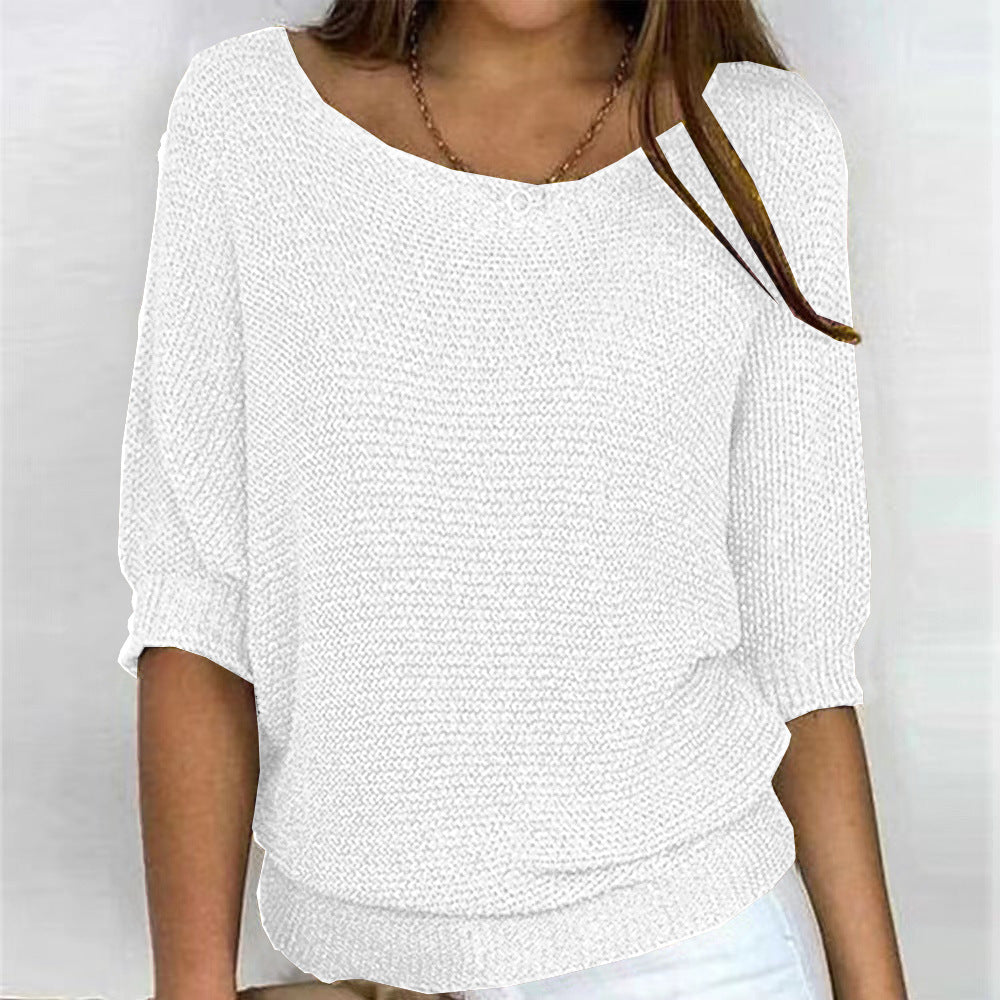 Sylvie boat neck batwing sleeve sweater in white, front view
