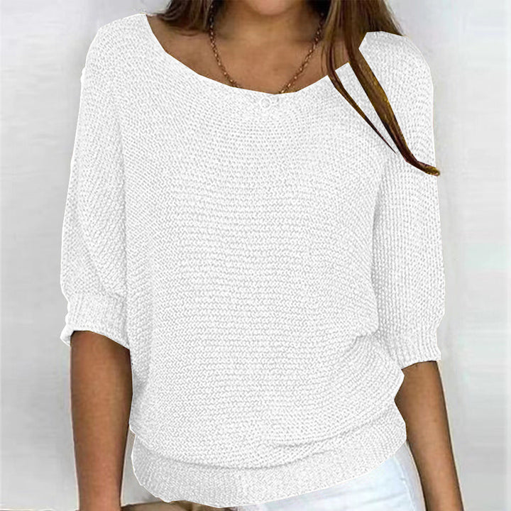 Sylvie boat neck batwing sleeve sweater in white, front view