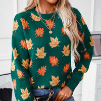 Sylvie | Women's Leaf Print Crew Neck Sweater