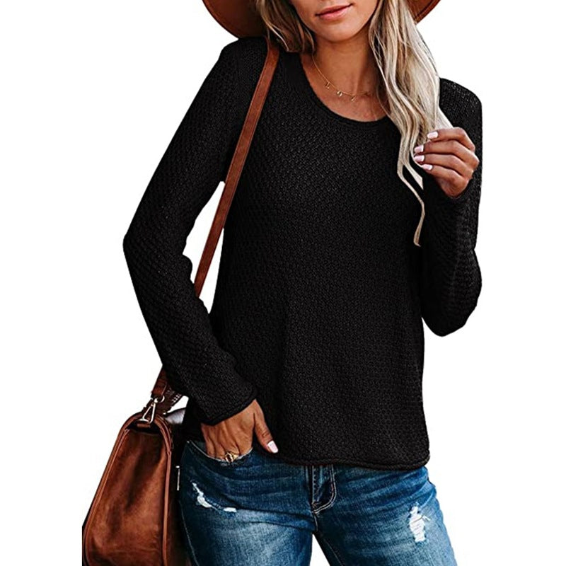 Sylvie textured knit fall sweater in light blue, front view