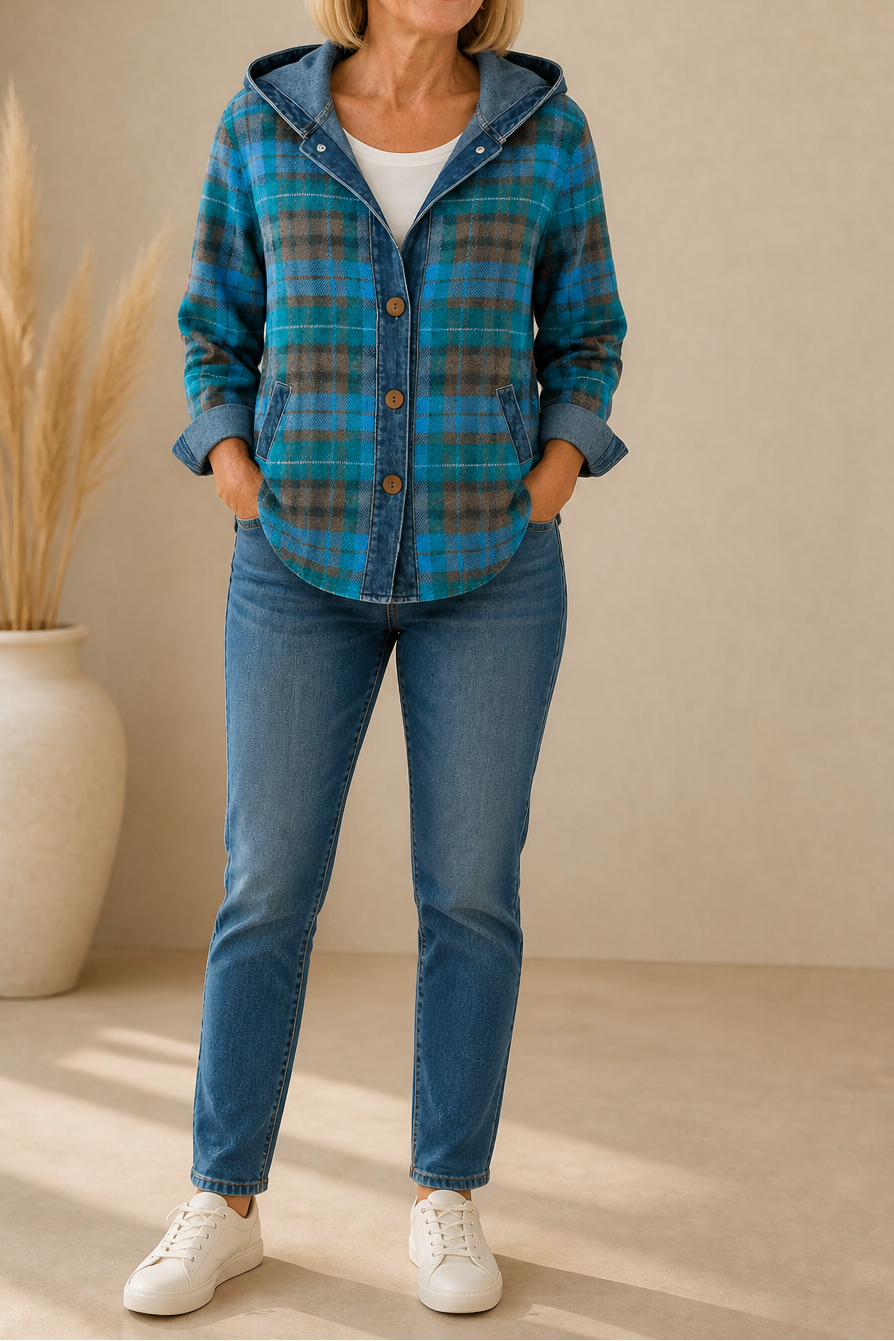 Rosalind | Women's Denim-Trim Hooded Knit Cardigan