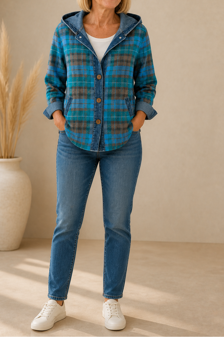 Rosalind | Women's Denim-Trim Hooded Knit Cardigan
