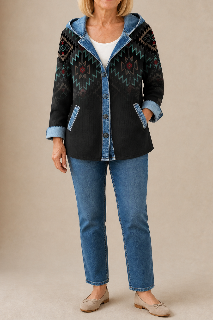 Rosalind | Women's Denim-Trim Hooded Knit Cardigan